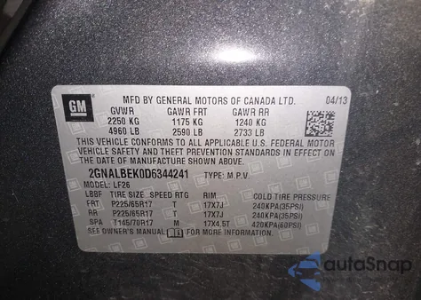 2013 Chevrolet Equinox Ls z USA, uszkodzony, nr VIN 2GNALBEK0D6344241